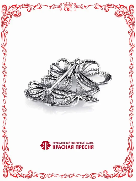 Красная Пресня Серебряная брошь Цветы с искусственной шпинелью Б13815830-4, серебристый, фото 2