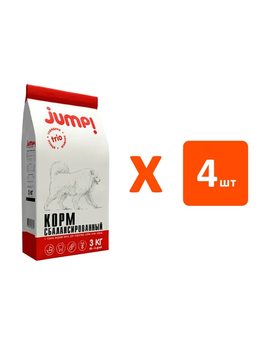 Сухой корм Jump Птица для собак, говядина, ягненок, 3 кг