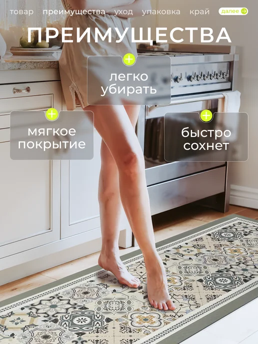 LikePrice Ковер кухонный прикроватный на пол 50 на 150 см, черный, фото 2