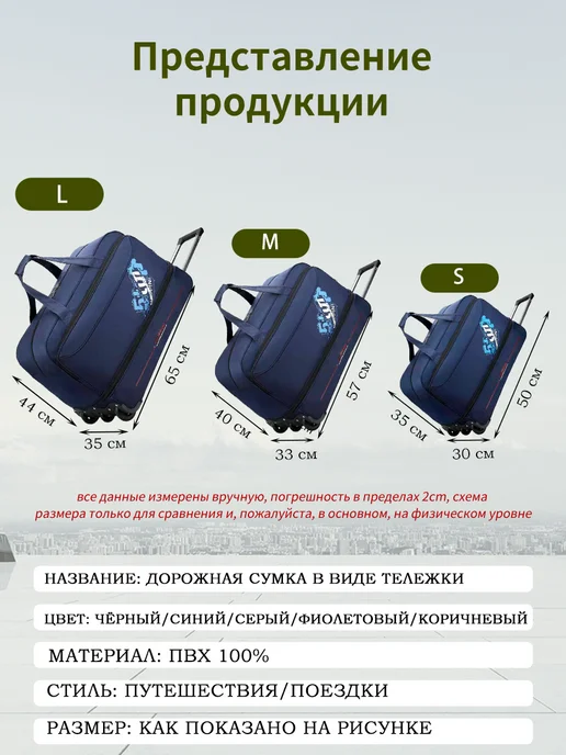 Дорожная сумка в виде тележки для путешествий и поездок, синий, в упаковке 2,8 кг, фото 7
