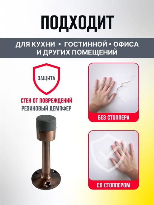 MAGTRADE Дверной ограничитель настенный с резиновым демпфером 2 шт, 1 шт, фото 4