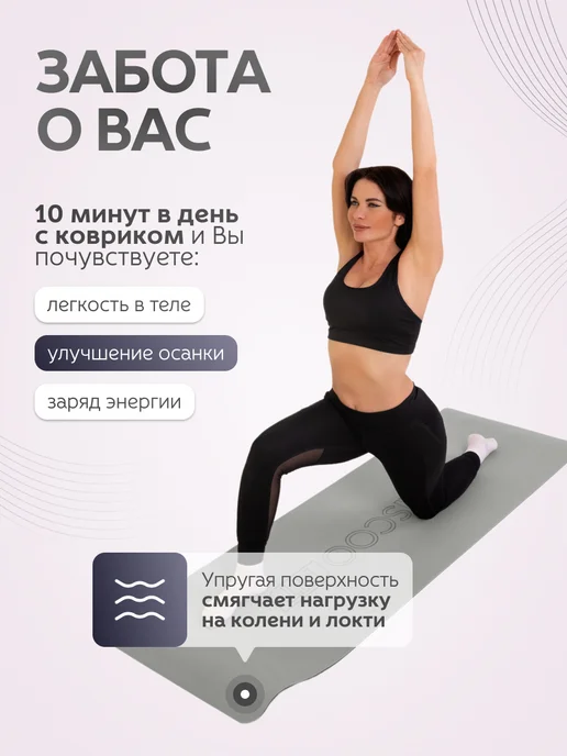 MAXISCOO FIT Спортивный коврик для йоги фитнеса нескользящий, серый, фото 3