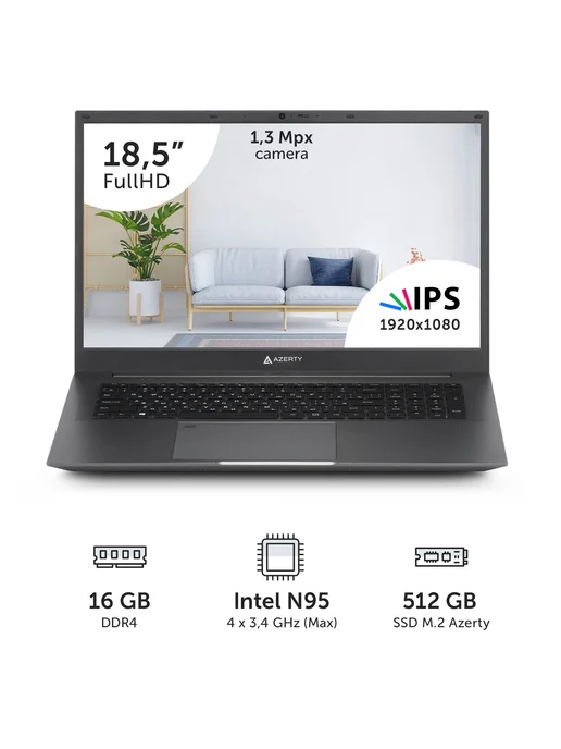 AZERTY Ноутбук RB-1799 18,5" IPS 16Gb, 512GB N95, 4x1.7GHz, 16 ГБ, 512 ГБ