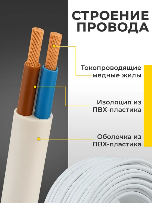 Кабель силовой 2х1,5 ПВС 50 м ГОСТ, 2x1.5, 50 м, фото 2