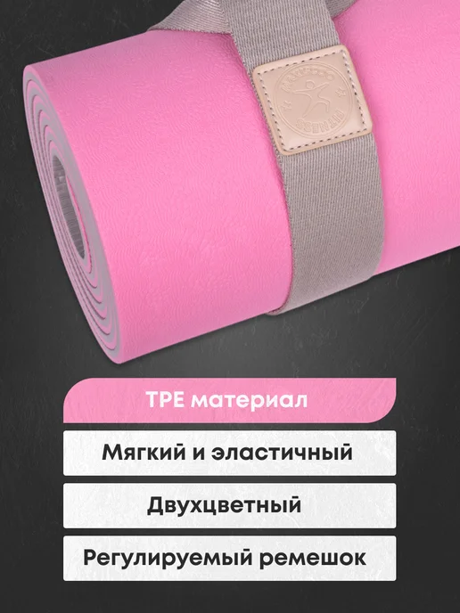 MAXISCOO FIT Коврик для йоги и фитнеса с ремешком, 8 мм, розовый, фото 2