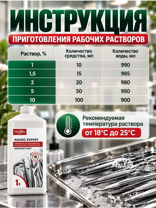 NaURo CLEAN Дезинфицирующее средство для инструментов и поверхностей 1 л, 1 л, фото 2