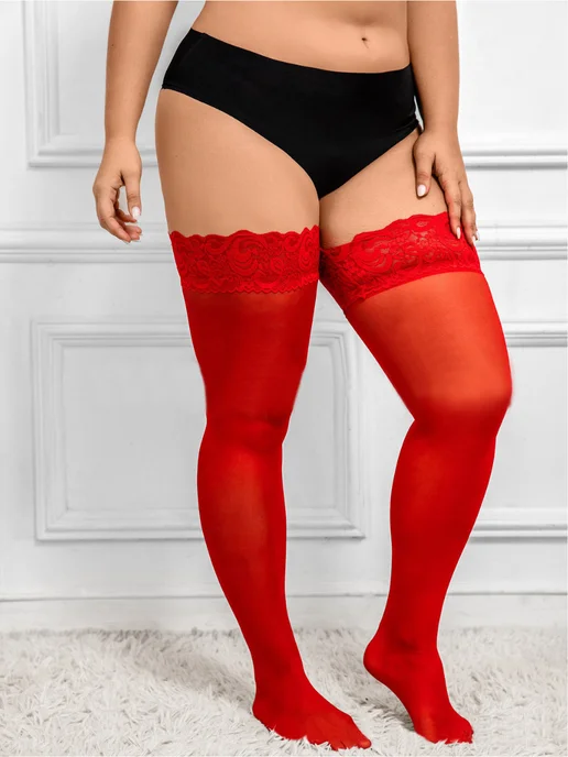 El-Elegant Чулки женские большого размера на полные ноги PLUS SIZE, красный, фото 2