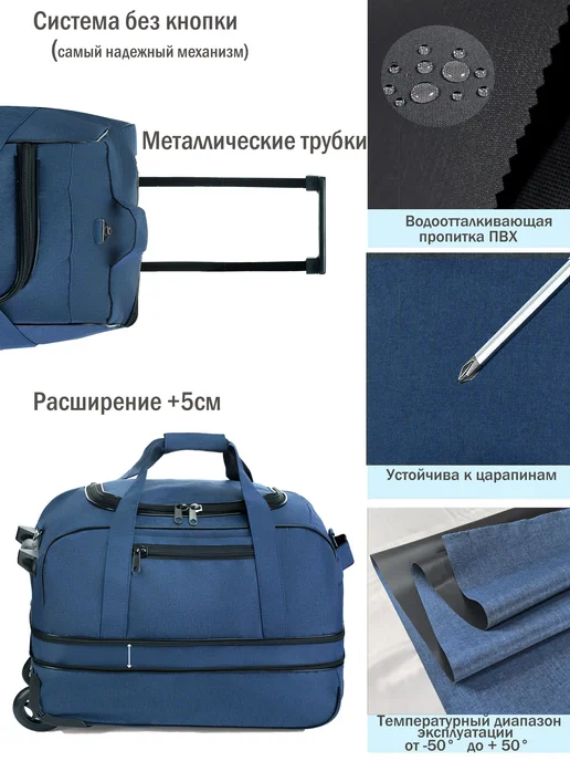 heavenly bags Сумка дорожная на колесиках с ручкой для путешествий тележка, синий, фото 7