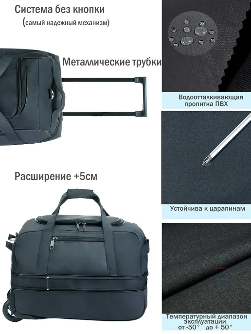 heavenly bags Сумка дорожная на колесиках с ручкой для путешествий тележка, черный, фото 7
