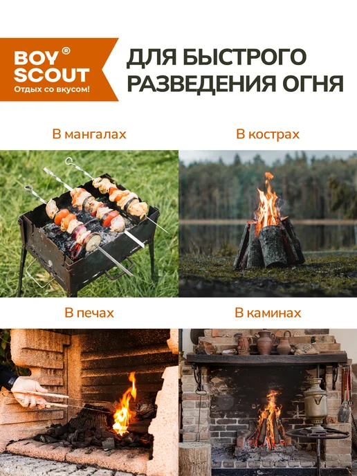 Boyscout Брикеты для розжига 4 плитки по 32 шт=128шт, 32 шт, 128 шт, фото 5