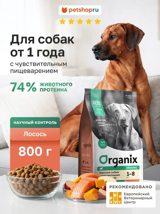 Сухой корм Organix Фруктами для собак, лосось, 0,8 кг