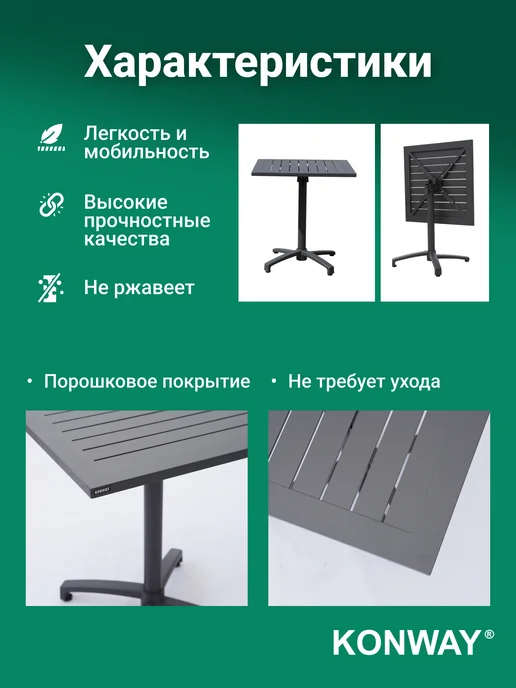 Konway Стол для дачи Изи 70х70 металлический, 70x70, фото 3