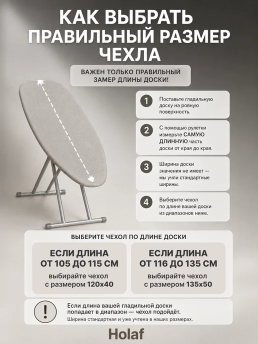 Holaf Чехол для гладильной доски 120х40 на резинке универсальный, 120x40, фото 4