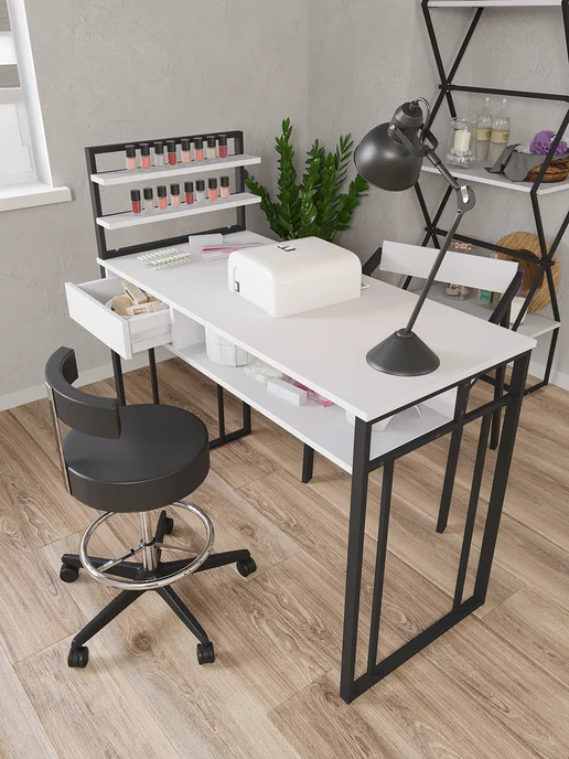 KM LOFT Стол маникюрный с полками и ящиком для мастера, вариант, фото 3