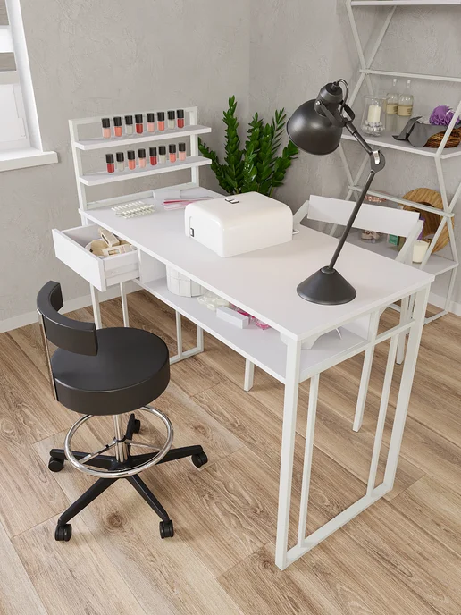 KM LOFT Стол маникюрный с полками и ящиком для мастера, белый, фото 3