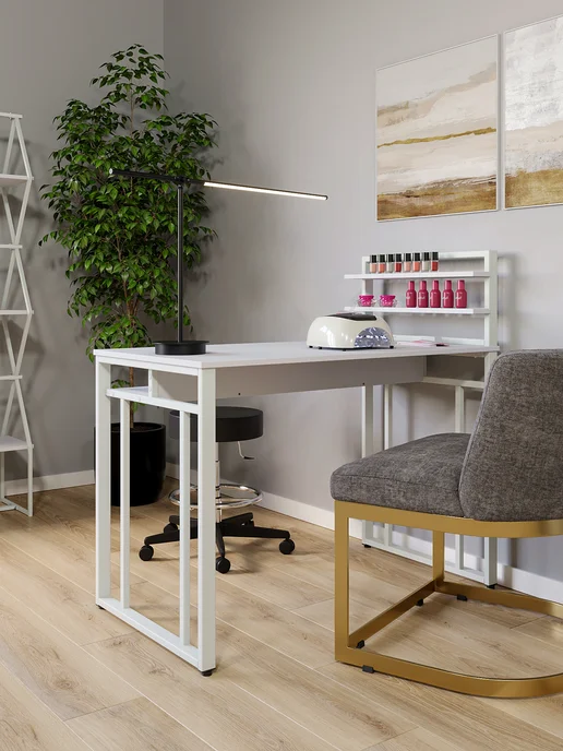 KM LOFT Стол маникюрный с полками и ящиком для мастера, белый, фото 6