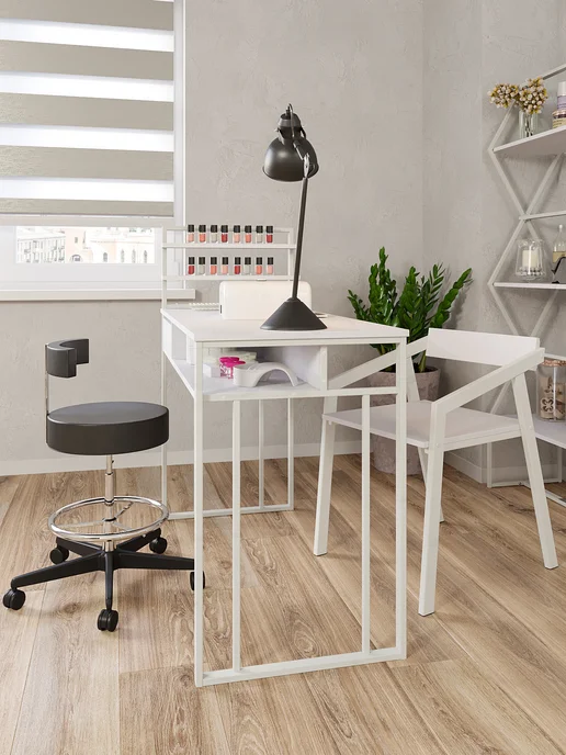 KM LOFT Стол маникюрный с полками и ящиком для мастера, белый, фото 7