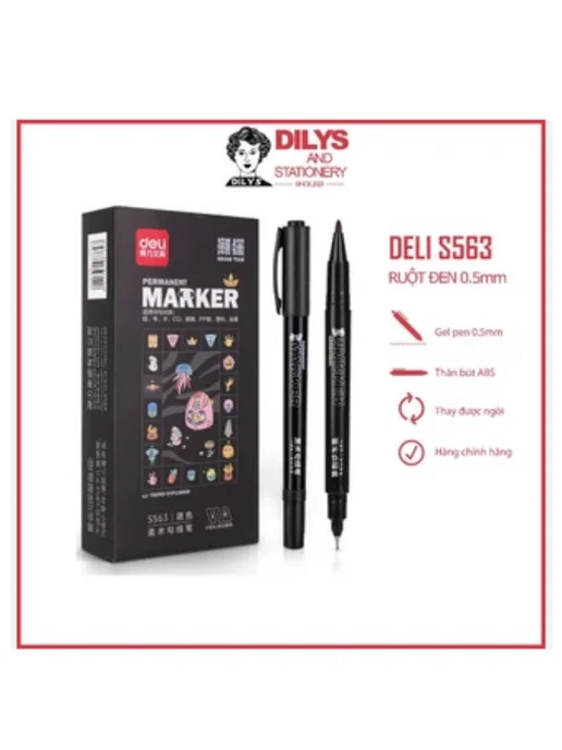 DELI Маркер S563 для рисования линий, двухсторонний, черный, фото 3