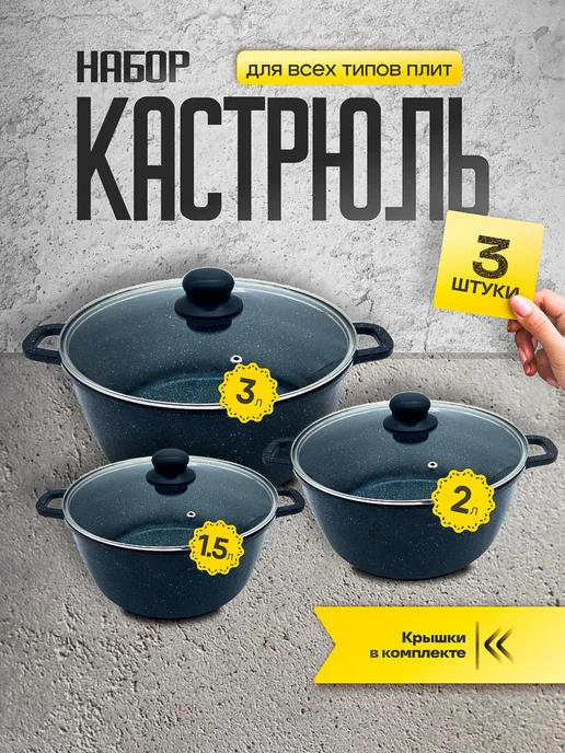 East Style Набор кастрюль с крышками для индукционной плиты, черный