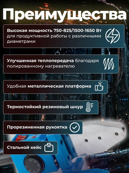 SOLARIS Паяльник для пластиковых (полипропиленовых) труб PW-1502, синий, фото 2