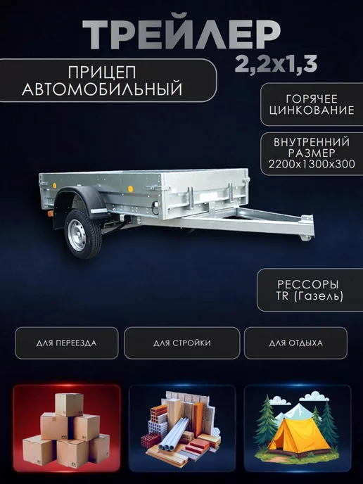 Трейлер Прицеп легковой одноосный TRAILER 829410 (2,2х1,3м), вариант