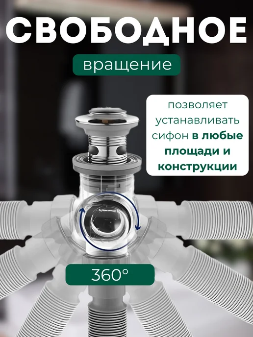 STOLZZ Сифон для раковины клик-клак, серый, фото 8
