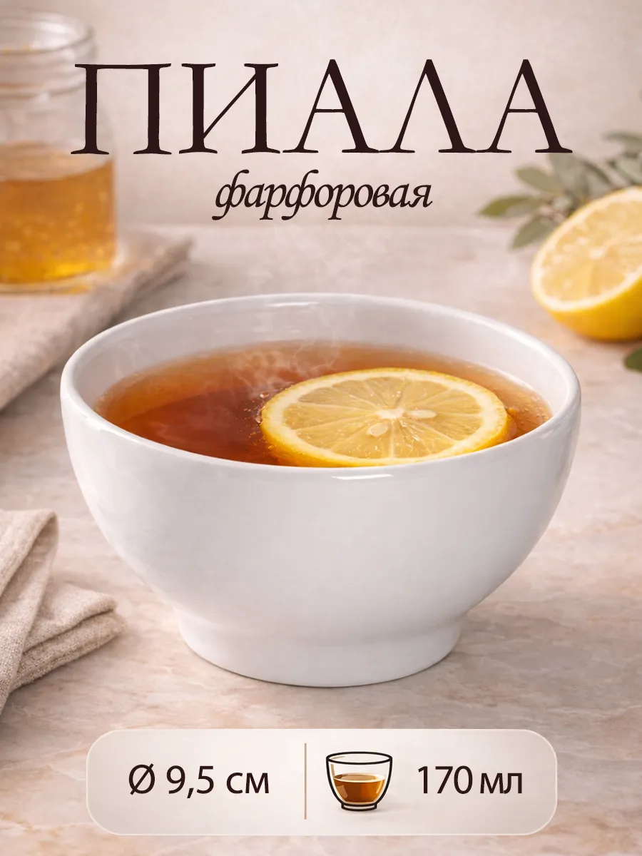 Пиала для чая фарфоровая 170 мл d=9,5 см салатник