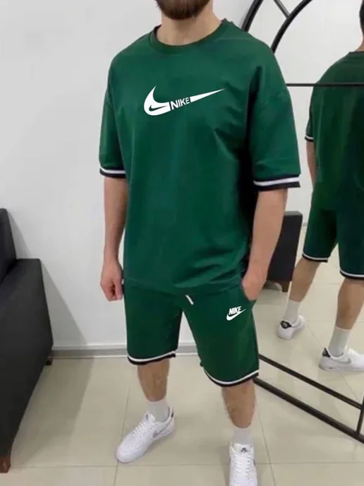 Костюм спортивный домашний футболка шорты летний Nike, зеленый
