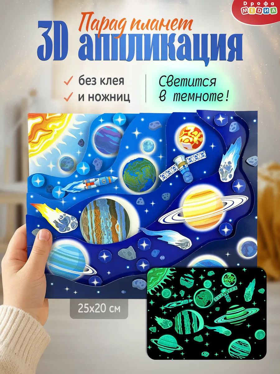 3Д аппликация Планеты в космосе (светится в темноте)