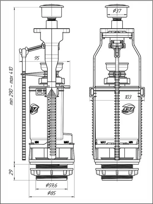 АНИ Пласт Арматура для унитаза одинарная кнопка WC8510C, вариант, фото 4