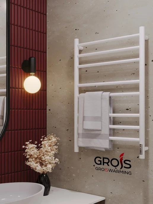 GROIS Полотенцесушитель электрический 430х700 с терморегулятором, 530x800