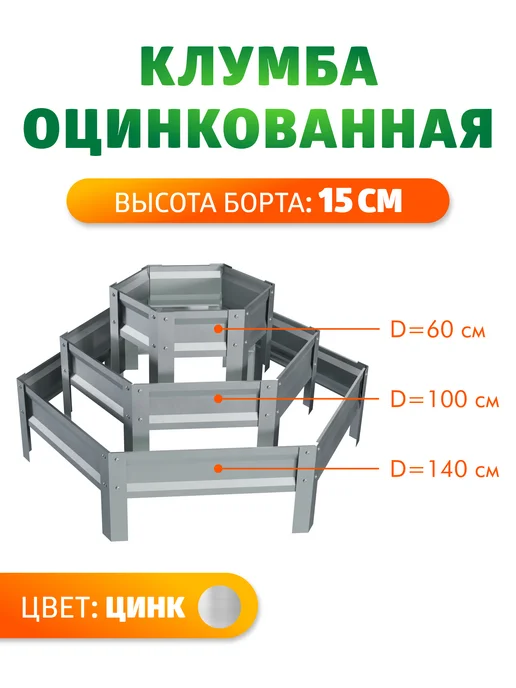 Грядка Урожайная Клумба трехъярусная оцинкованная, Н 15 см, серый
