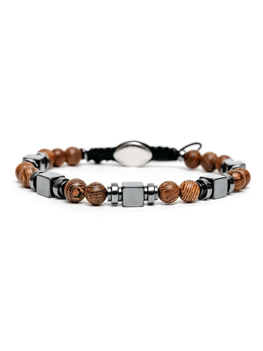 Dimbracelete Браслет из натурального дерева с гематином, серый, фото 3