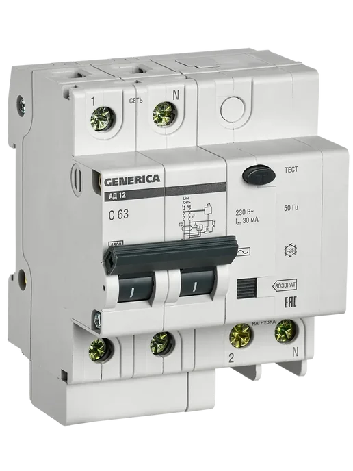 Iek Дифференциальный автомат 2Р 10А 30мА, GENERICA, 63А, белый