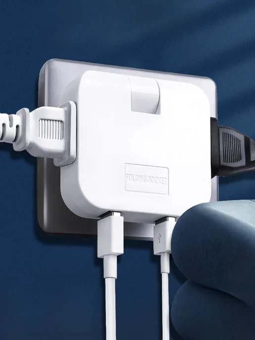 OURFUN Тройник поворотный для розетки плоский с двумя USB 4000 Вт, 4000 Вт, фото 2