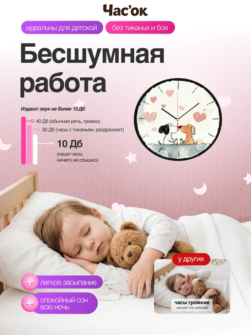 Часы настенные детские бесшумные 25 см для девочки, синий, фото 2