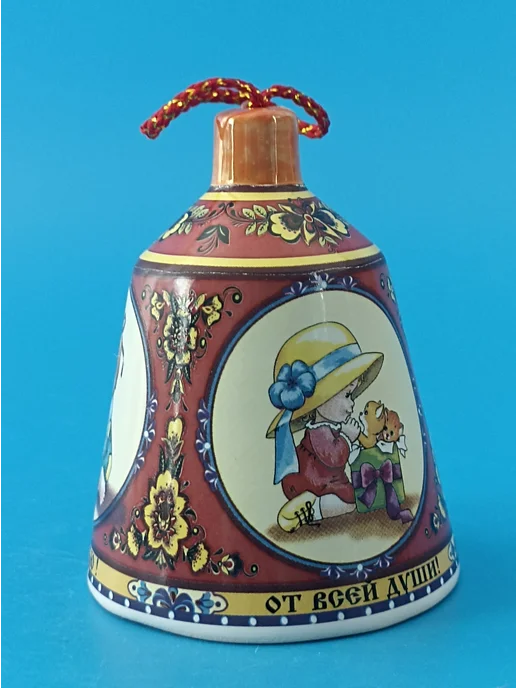 Ceramic Fauna Фарфоровый колокольчик Ребенка с котенком, синий, фото 3