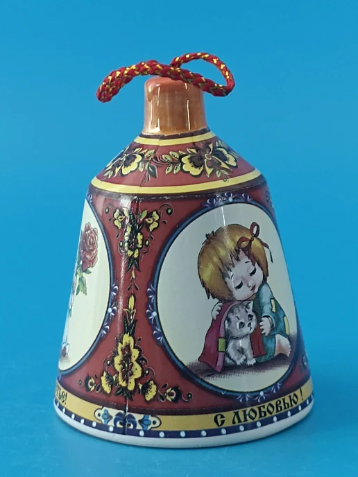 Ceramic Fauna Фарфоровый колокольчик Ребенка с котенком, синий, фото 5