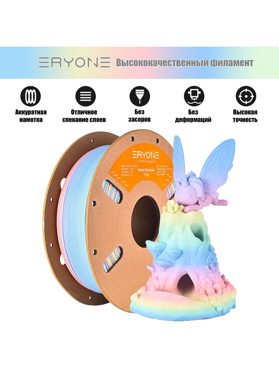 Пластик Matte Rainbow PLA 1.75mm 1kg Macaron