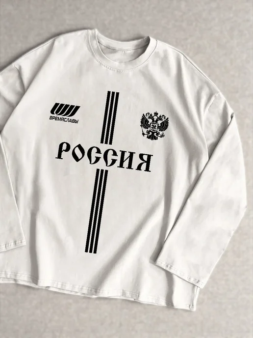 ORGVSM Лонгслив оверсайз с принтом россия archive, белый, фото 2
