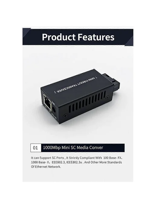 Конвертер медиа RJ45 SC 100 1000M 20км, вариант, фото 4