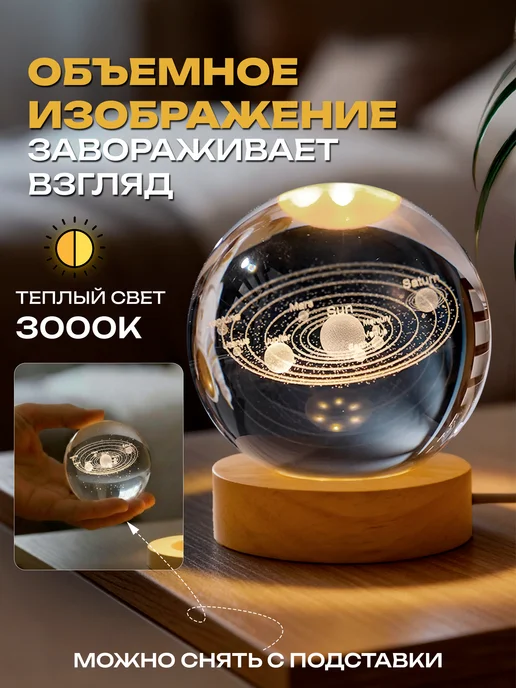 Hit-House Ночник светильник стеклянный шар Солнечная система, белый, фото 2