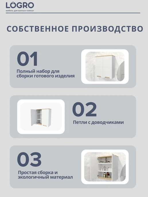LOGRO Шкаф в ванную навесной 60 см, белый, фото 5