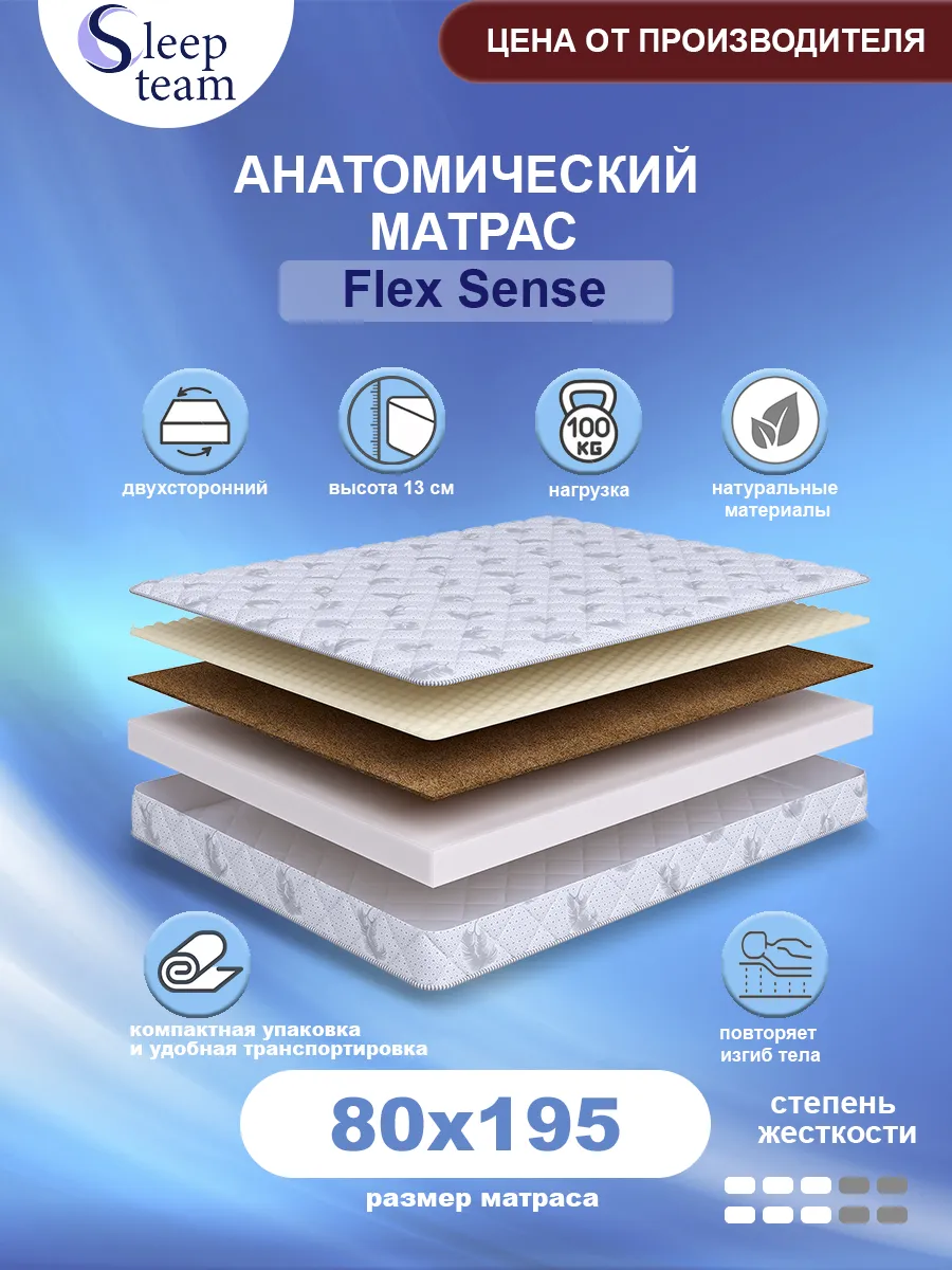 Матрас детский 80х195 беспружинный Флекс Сенс
