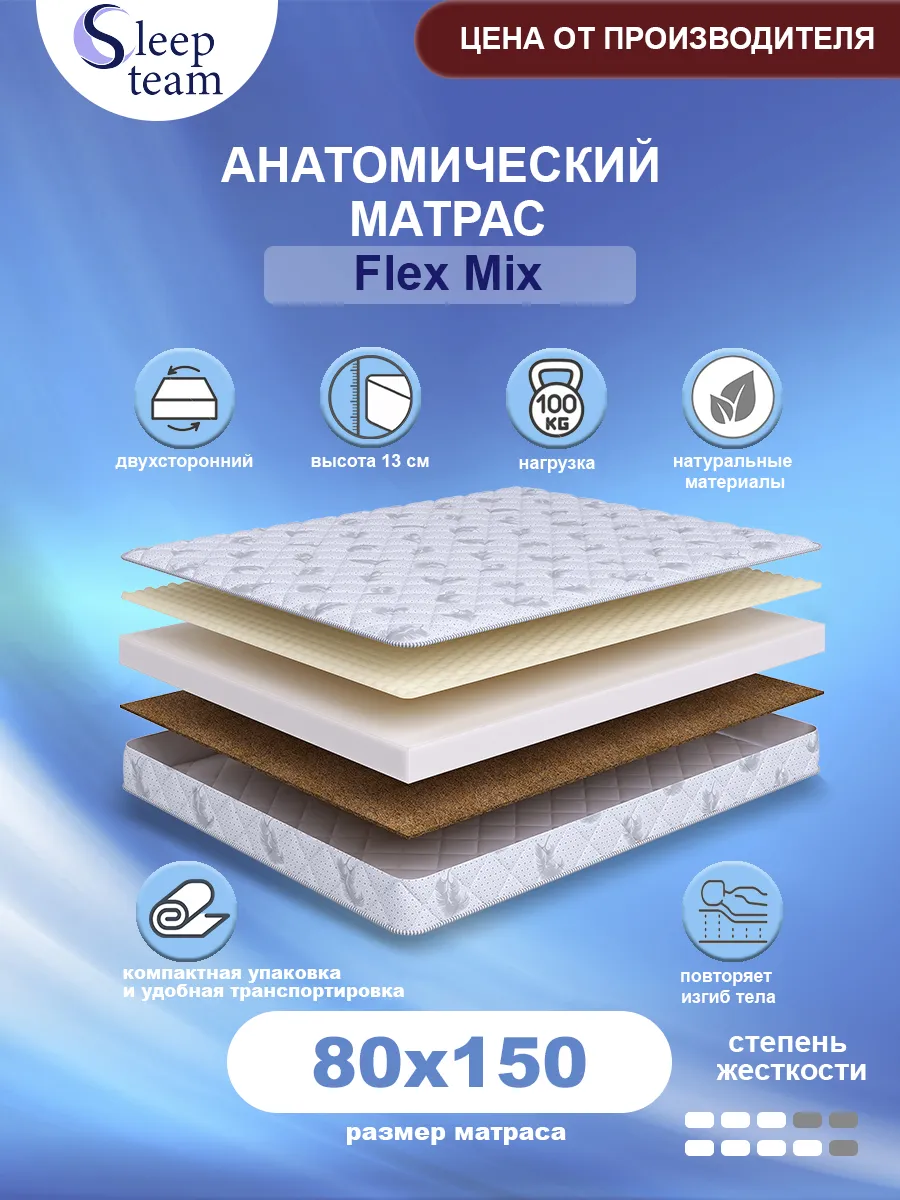 Матрас детский 80х150 беспружинный Флекс Микс