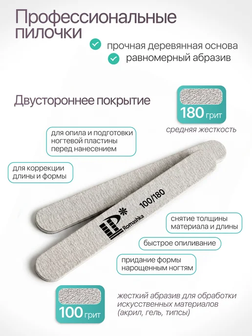 LP Romashka Пилки для ногтей 100-180 набор 100 шт. 18 см, 50 шт, фото 3