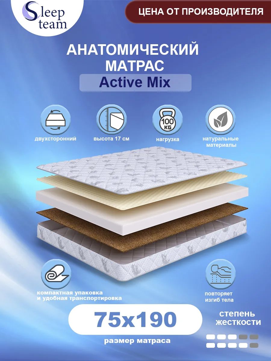 Матрас детский 75х190 беспружинный Актив Микс