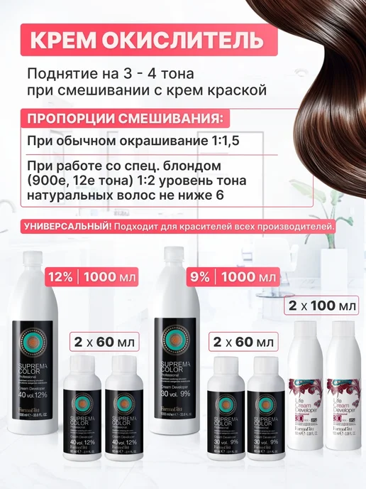 Farmavita Крем-окислитель 9% для окрашивания и осветления волос, 200 мл, 2 шт, фото 4