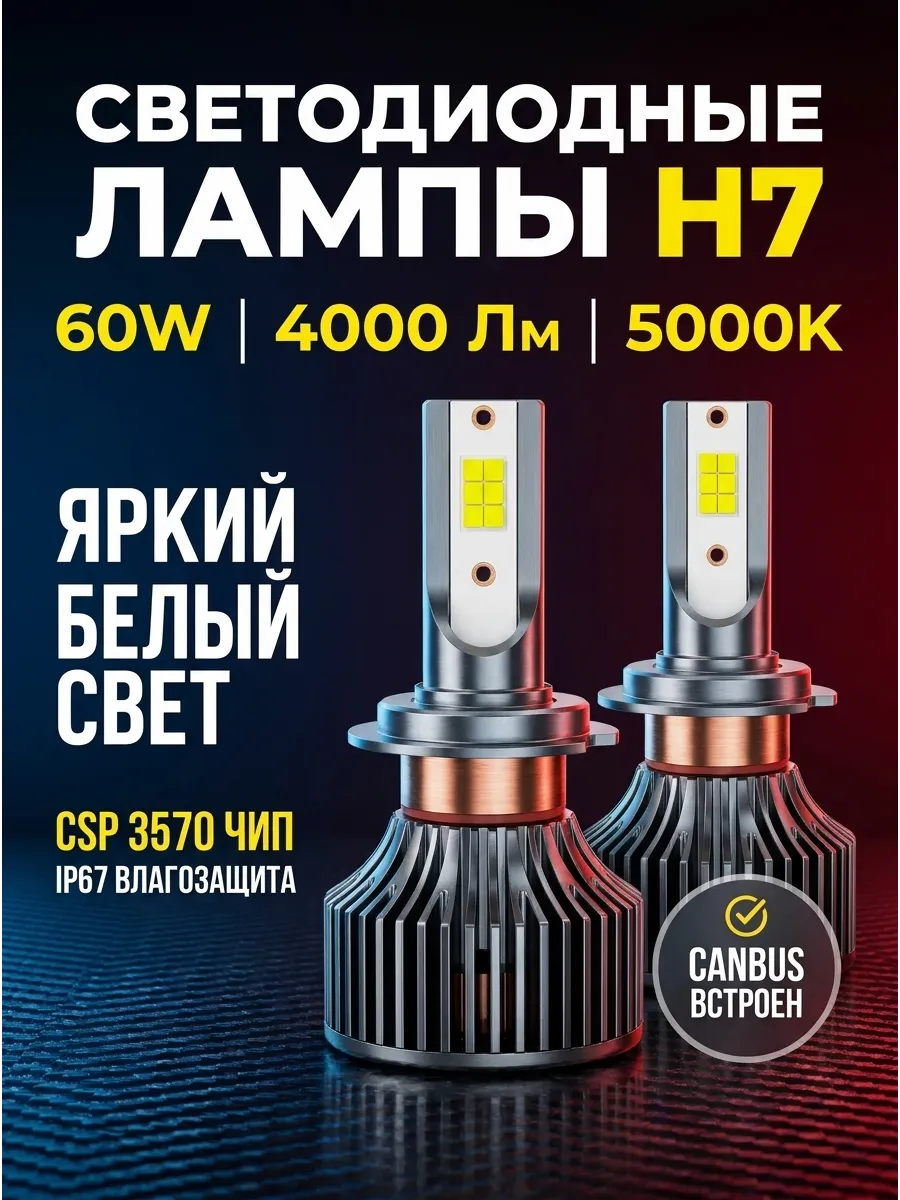 Светодиодные H7 led лампы для авто диодные 70W