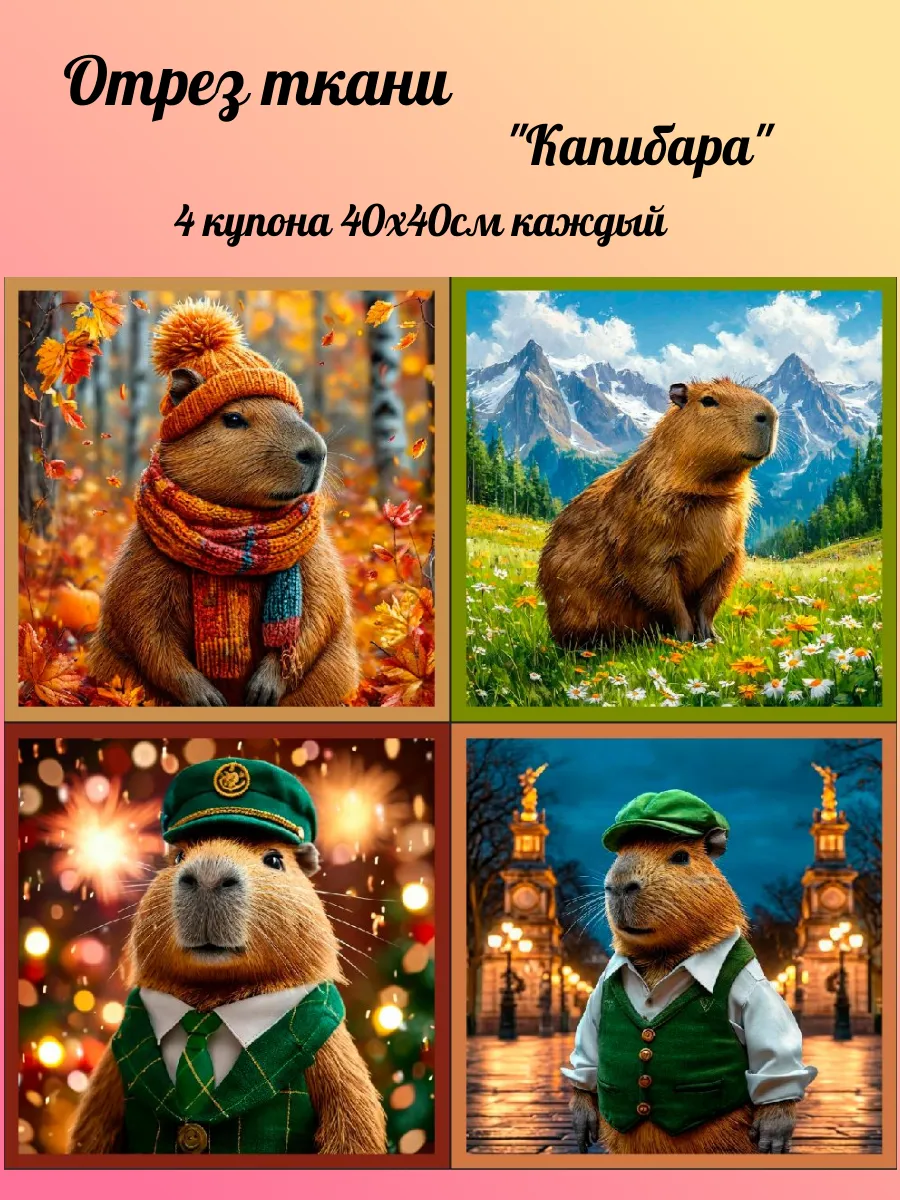 Ткань с принтами для рукоделия, пэчворка и шитья капибара